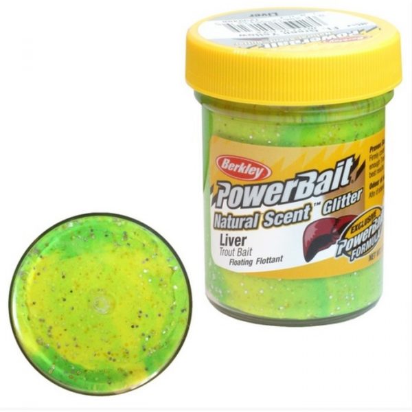 Паста форелевая "Berkley" NATURAL SCENT TROUT BAIT 50gr LIVER-FLUO GREEN YELLOW (зел/жел. с блеском)