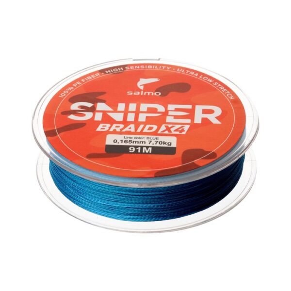 Шнур плетеный Salmo Sniper BRAID, диаметр 0.16 мм, тест 7.7 кг, 91 м, синий