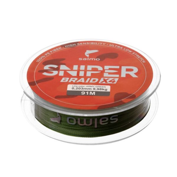 Шнур плетеный Salmo Sniper BRAID, диаметр 0.2 мм, тест 9.98 кг, 91 м, зелёный