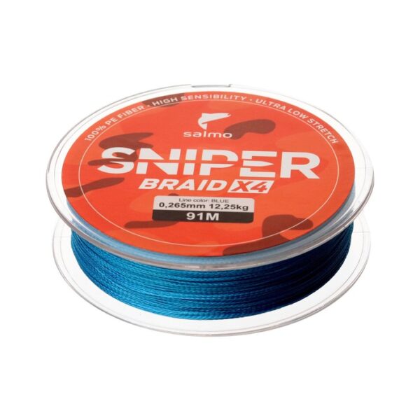 Шнур плетеный Salmo Sniper BRAID, диаметр 0.26 мм, тест 12.25 кг, 91 м, синий